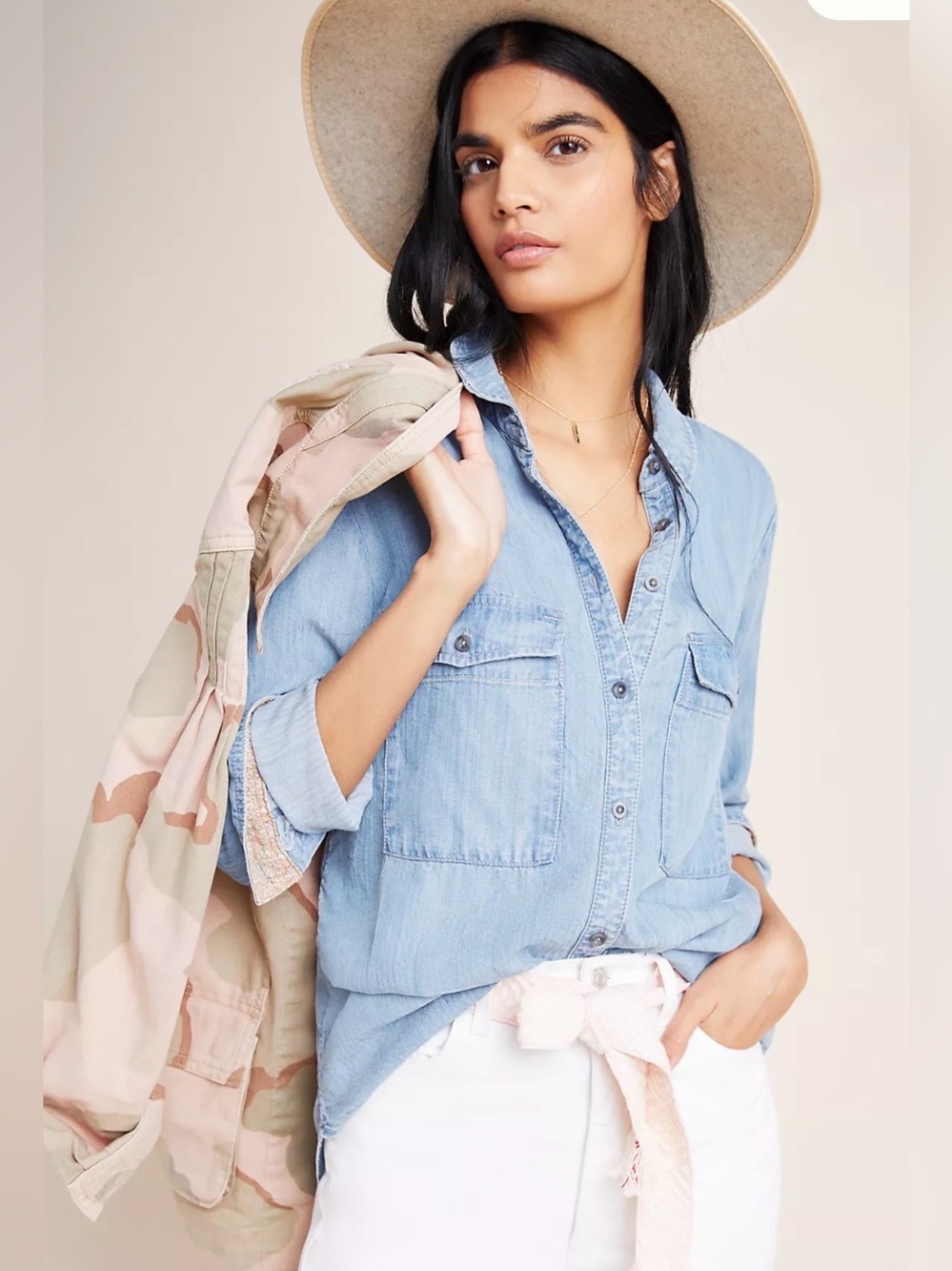 Pilcro The Cate Classic Shirt Light Blue Denim Button-Down